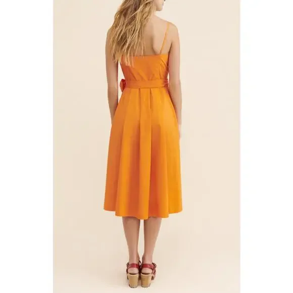 CECILIE COPENHAGEN anthropologie orange cotton Lonni poplin wrap midi dress - Picture 4 of 14
